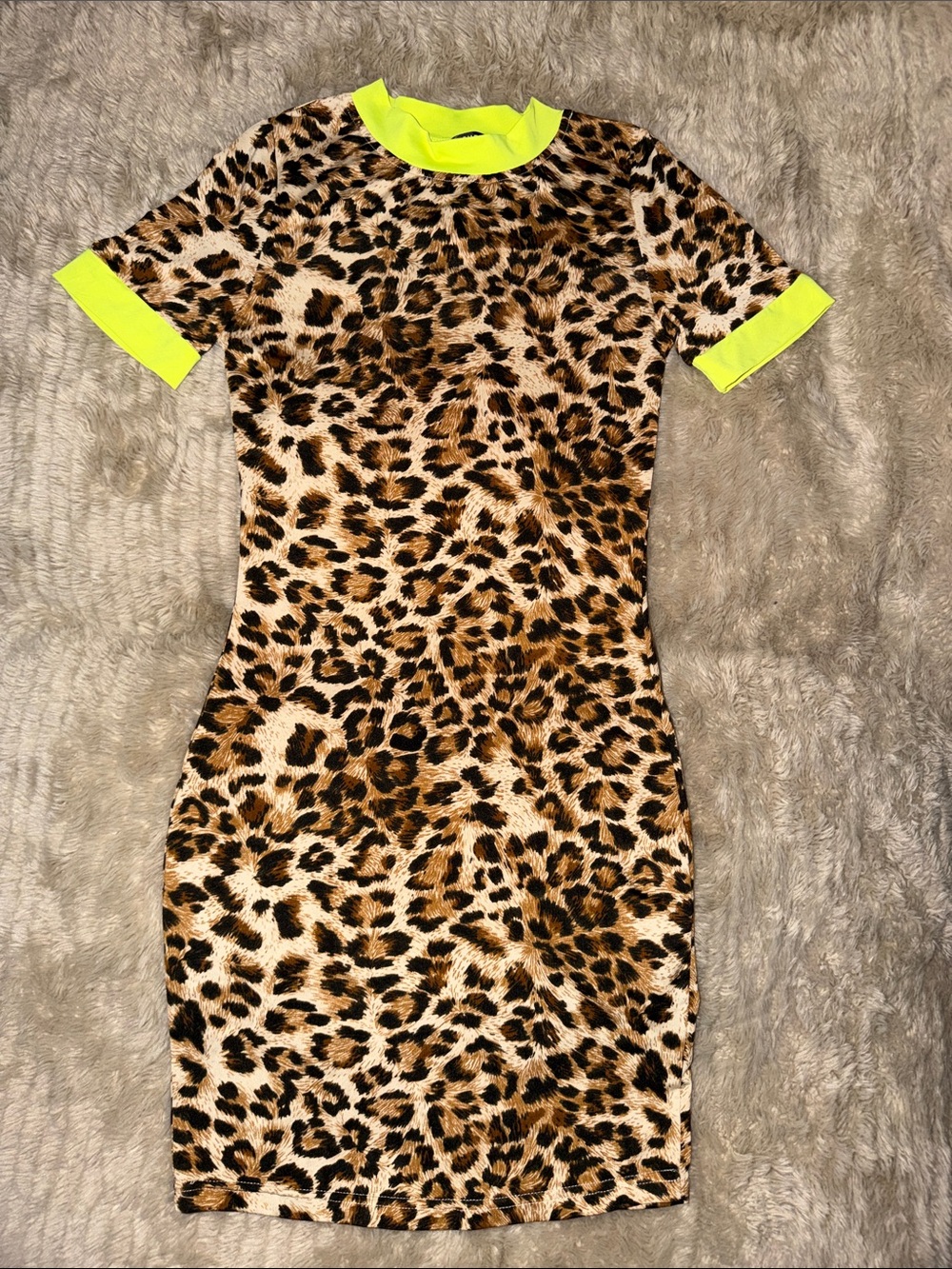 Leopard Print Mini Dress with Neon Trim
